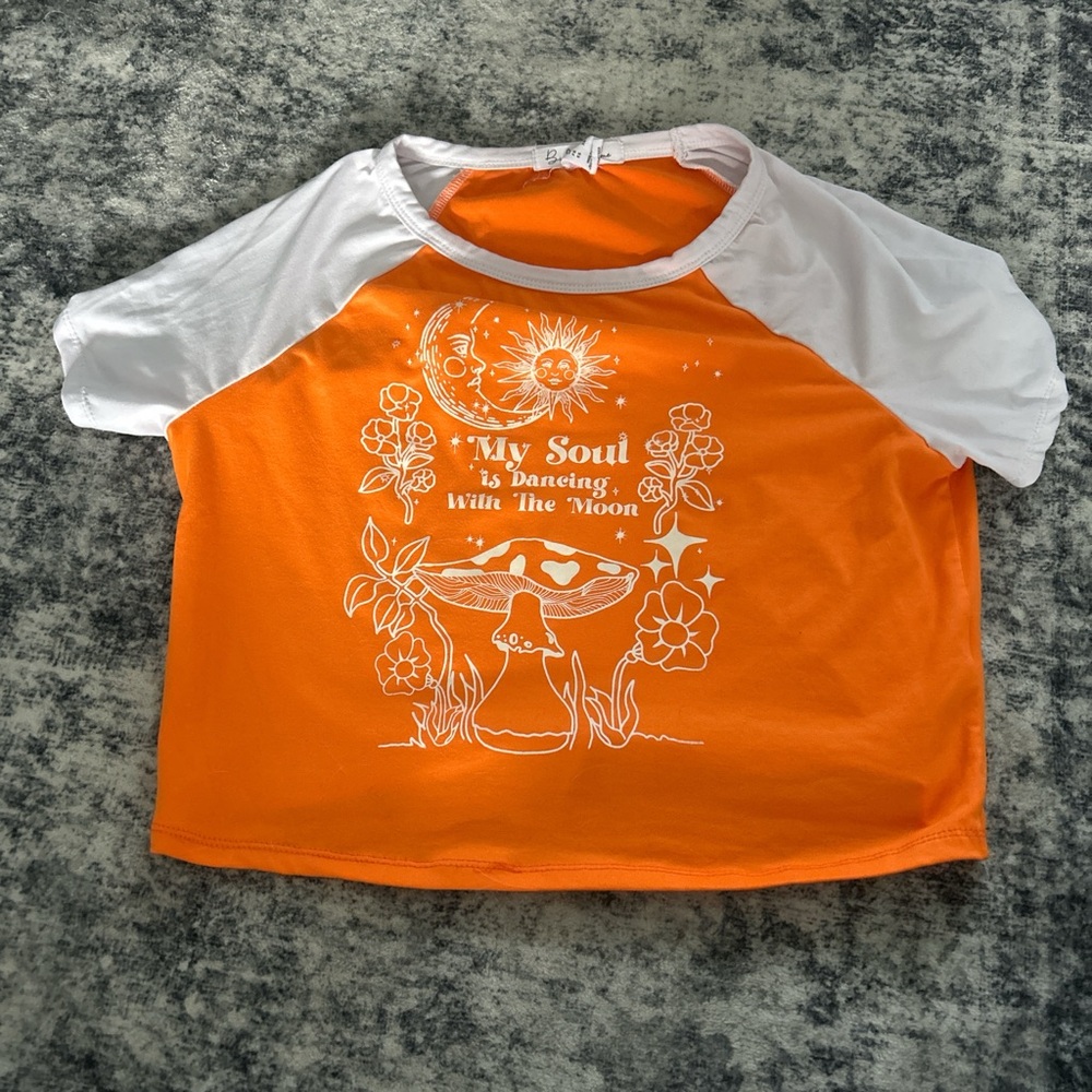 Orange and White Crop Top with Graphic Design